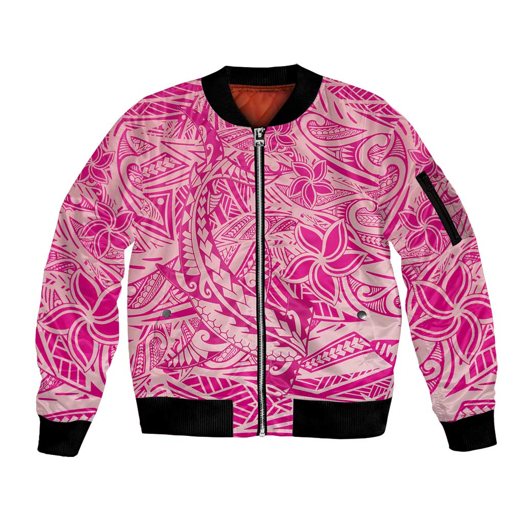 Beige Gradient Polynesia Sleeve Zip Bomber Jacket Hawaiian Tribal Hammerhead Shark Tattoo