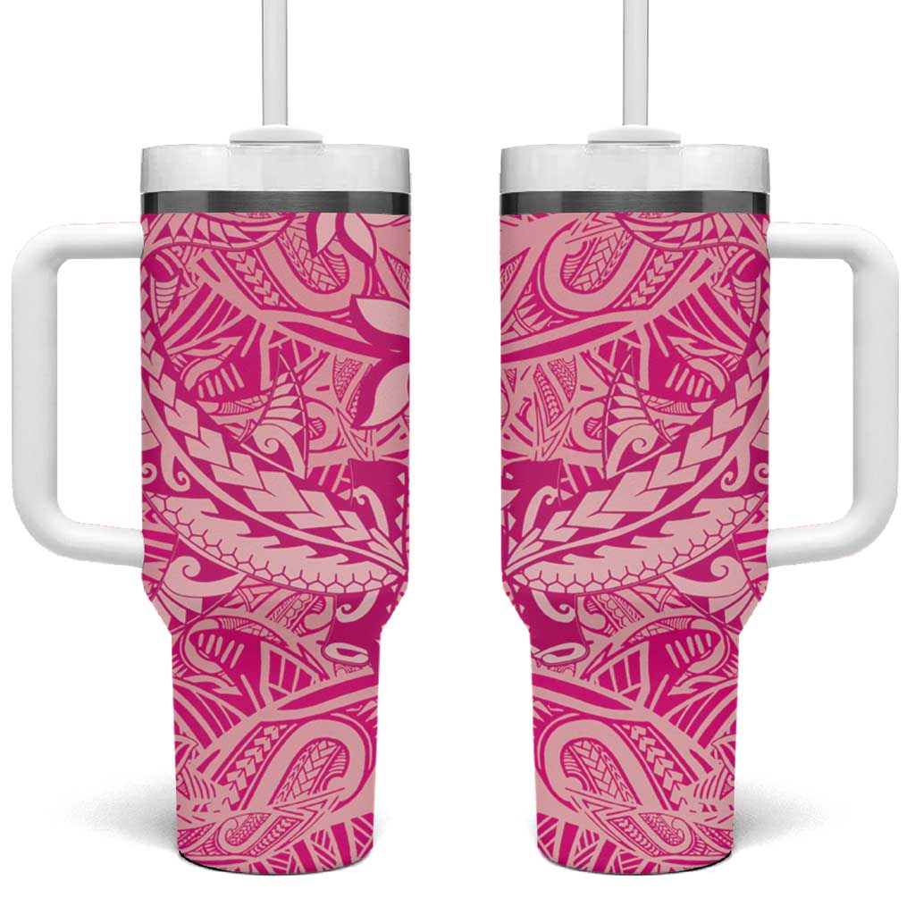 Beige Gradient Polynesia Tumbler With Handle Hawaiian Tribal Hammerhead Shark Tattoo