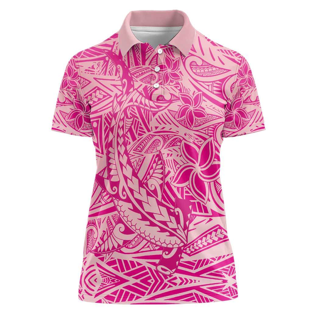 Beige Gradient Polynesia Women Polo Shirt Hawaiian Tribal Hammerhead Shark Tattoo