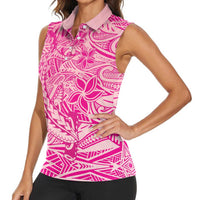 Beige Gradient Polynesia Women Sleeveless Polo Shirt Hawaiian Tribal Hammerhead Shark Tattoo