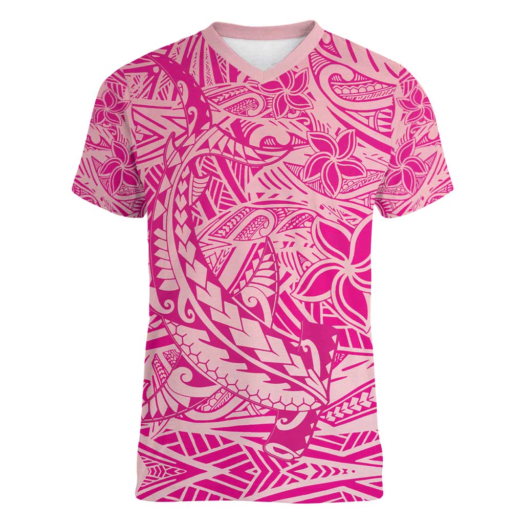 Beige Gradient Polynesia Women V-Neck T-Shirt Hawaiian Tribal Hammerhead Shark Tattoo LT14 Female Beige - Polynesian Pride