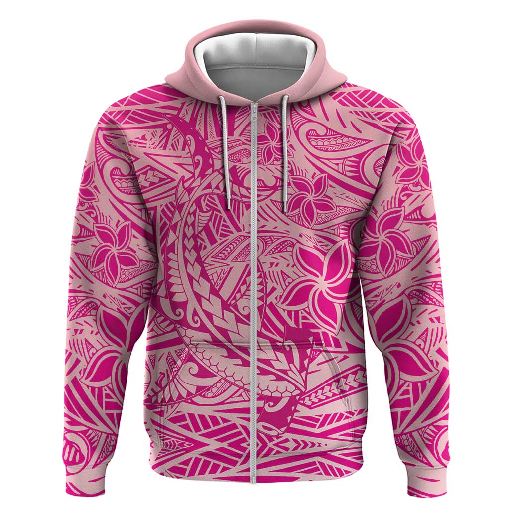 Beige Gradient Polynesia Zip Hoodie Hawaiian Tribal Hammerhead Shark Tattoo
