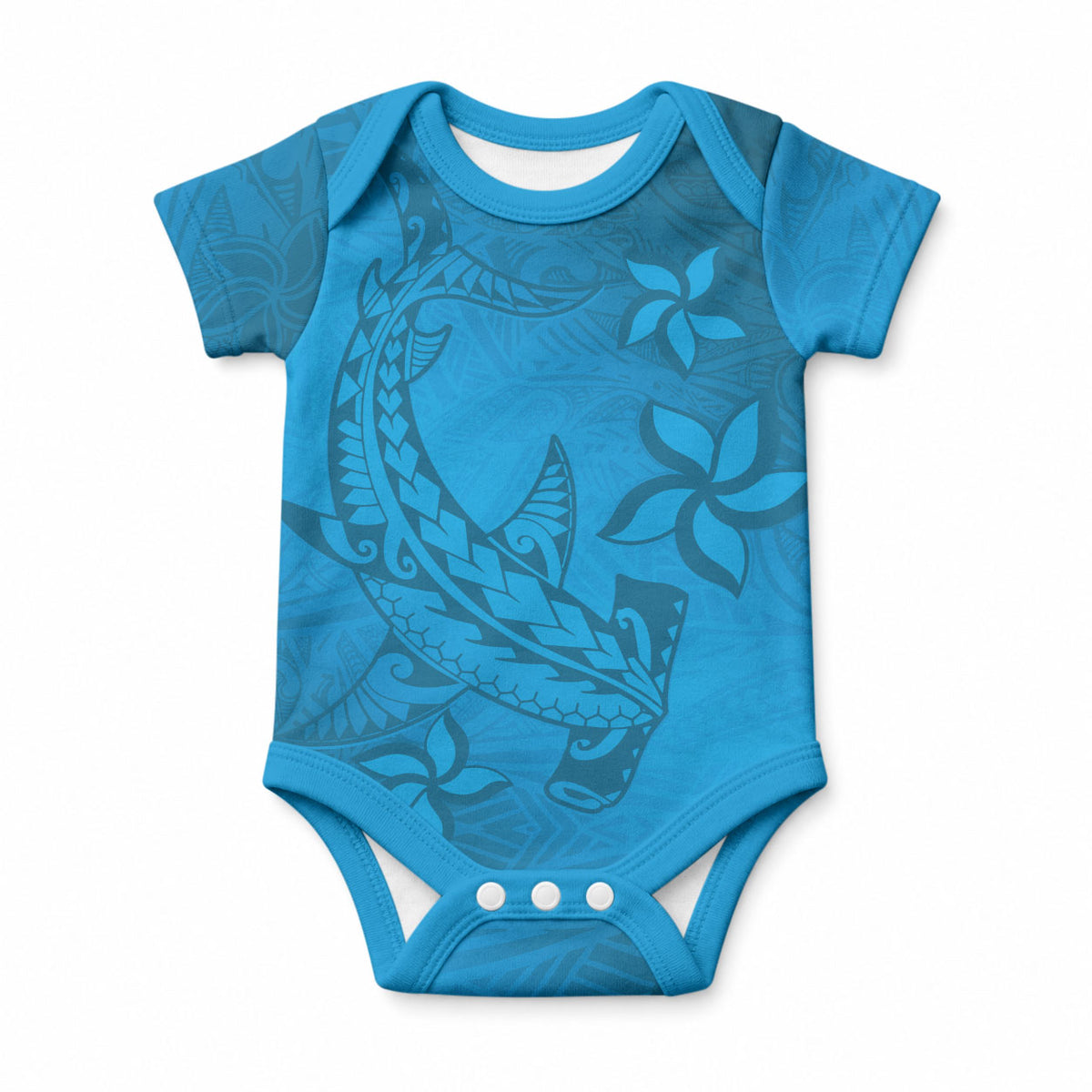 Blue Gradient Polynesia Baby Onesie Hawaiian Tribal Hammerhead Shark Tattoo