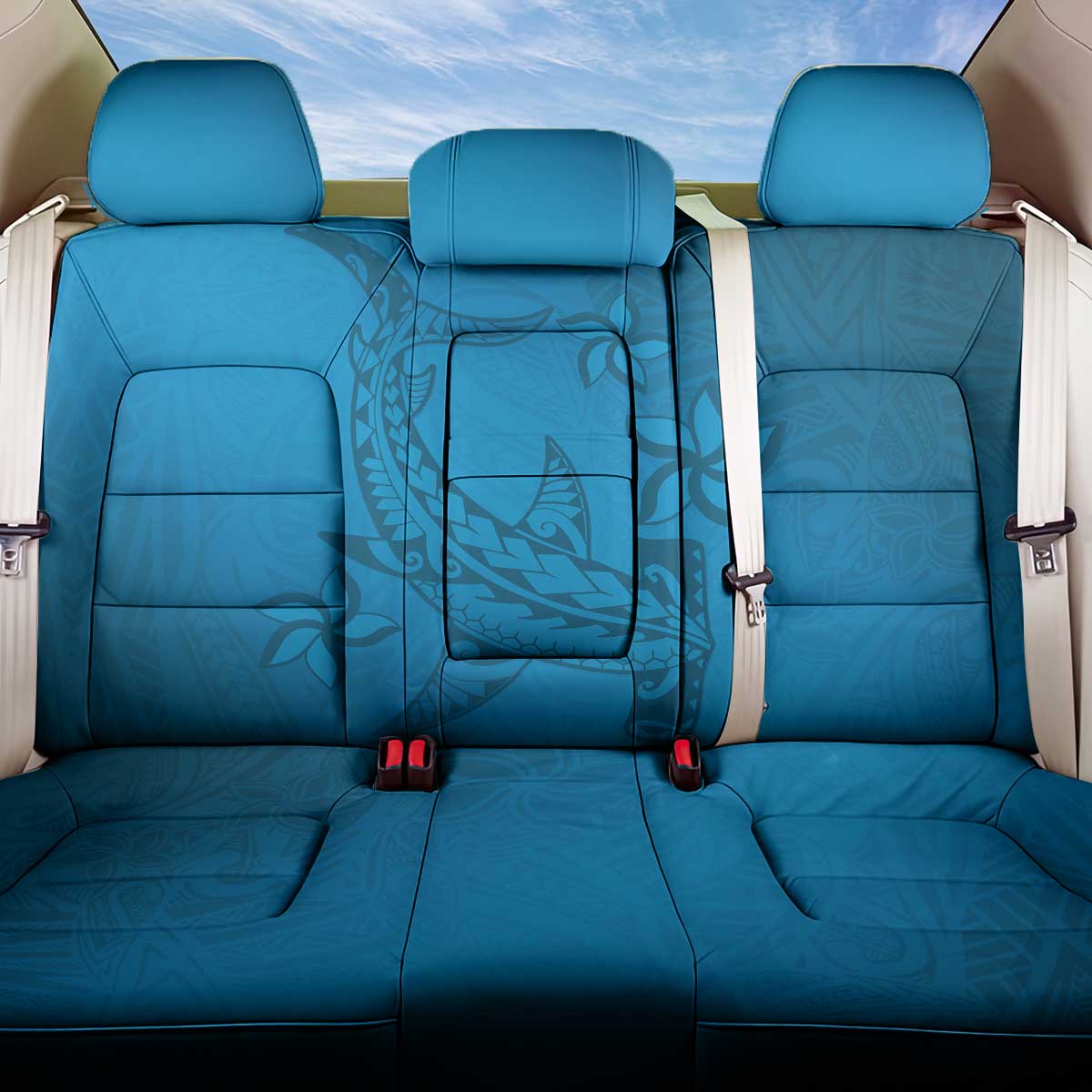 Blue Gradient Polynesia Back Car Seat Cover Hawaiian Tribal Hammerhead Shark Tattoo