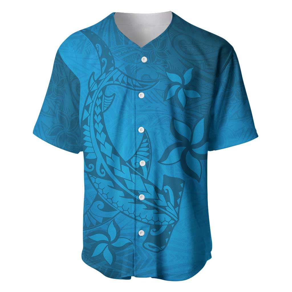 Blue Gradient Polynesia Baseball Jersey Hawaiian Tribal Hammerhead Shark Tattoo LT14 Blue - Polynesian Pride