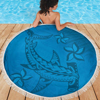 Blue Gradient Polynesia Beach Blanket Hawaiian Tribal Hammerhead Shark Tattoo