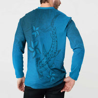 Blue Gradient Polynesia Button Sweatshirt Hawaiian Tribal Hammerhead Shark Tattoo