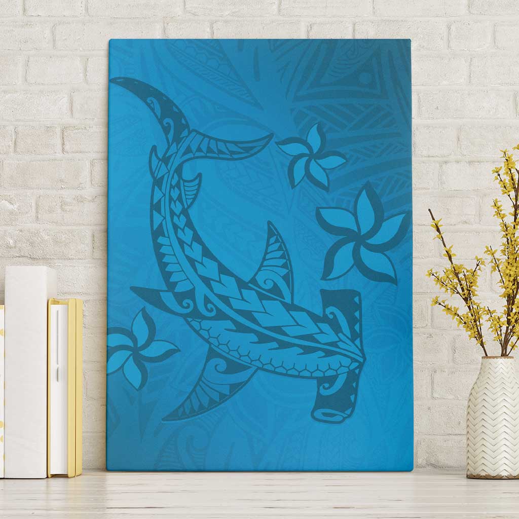 Blue Gradient Polynesia Canvas Wall Art Hawaiian Tribal Hammerhead Shark Tattoo