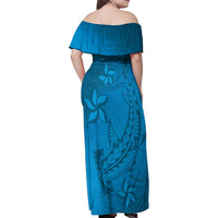 Blue Gradient Polynesia Family Matching Off Shoulder Maxi Dress and Hawaiian Shirt Hawaiian Tribal Hammerhead Shark Tattoo LT14 - Polynesian Pride