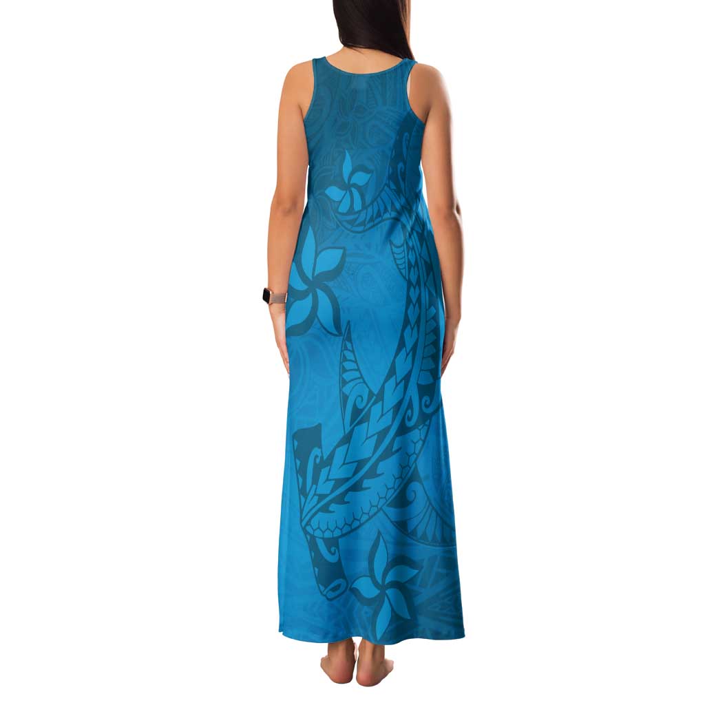 Blue Gradient Polynesia Family Matching Tank Maxi Dress and Hawaiian Shirt Hawaiian Tribal Hammerhead Shark Tattoo LT14 - Polynesian Pride