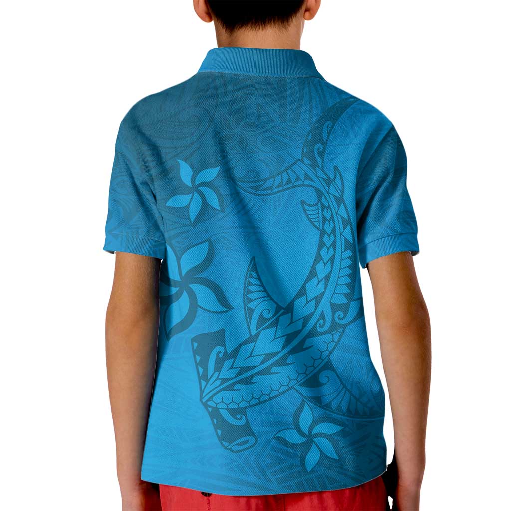 Blue Gradient Polynesia Kid Polo Shirt Hawaiian Tribal Hammerhead Shark Tattoo