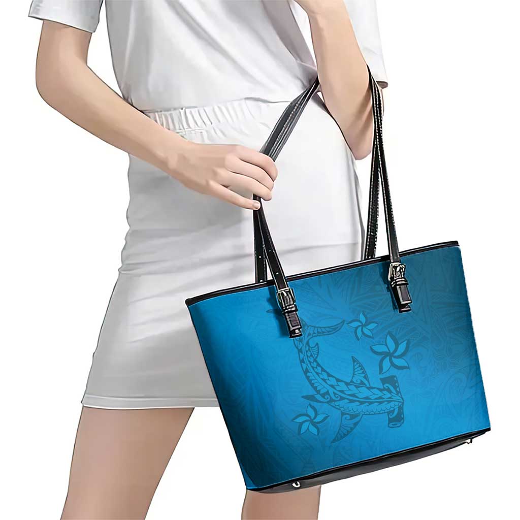 Blue Gradient Polynesia Leather Tote Bag Hawaiian Tribal Hammerhead Shark Tattoo LT14 - Polynesian Pride