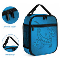 Blue Gradient Polynesia Lunch Bag Hawaiian Tribal Hammerhead Shark Tattoo