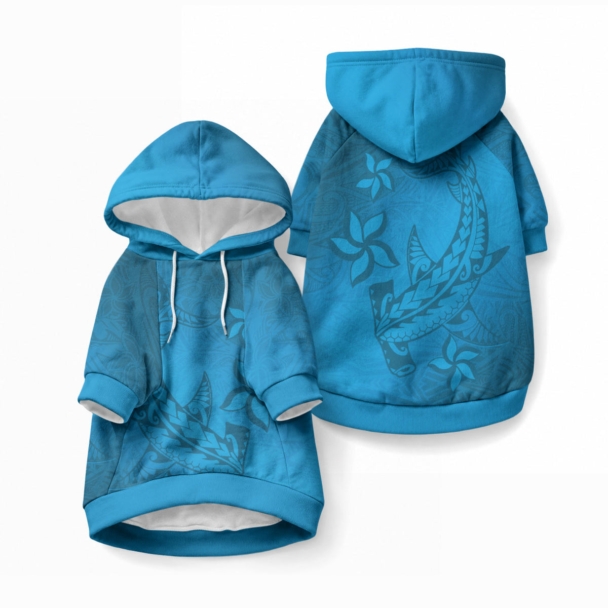 Blue Gradient Polynesia Pet Hoodie Hawaiian Tribal Hammerhead Shark Tattoo
