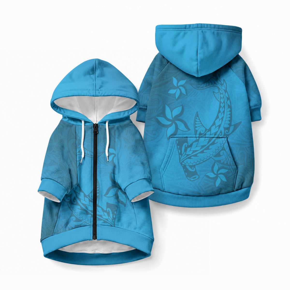 Blue Gradient Polynesia Pet Hoodie Hawaiian Tribal Hammerhead Shark Tattoo
