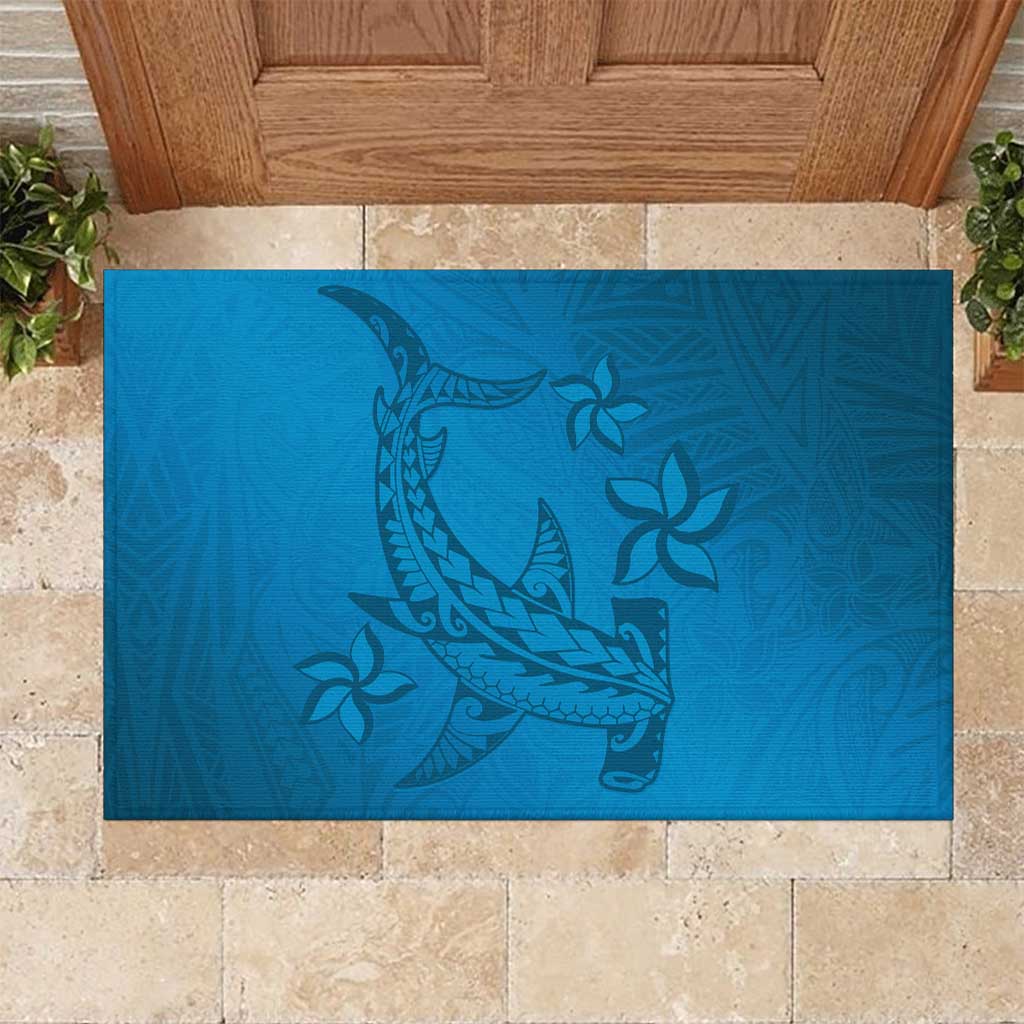 Blue Gradient Polynesia Rubber Doormat Hawaiian Tribal Hammerhead Shark Tattoo LT14 Blue - Polynesian Pride