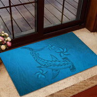Blue Gradient Polynesia Rubber Doormat Hawaiian Tribal Hammerhead Shark Tattoo
