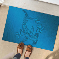 Blue Gradient Polynesia Rubber Doormat Hawaiian Tribal Hammerhead Shark Tattoo