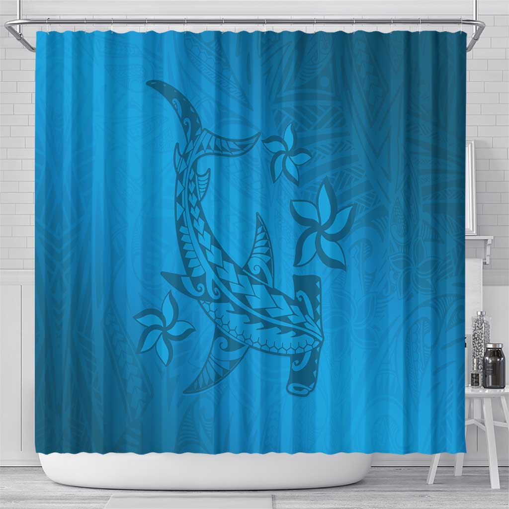 Blue Gradient Polynesia Shower Curtain Hawaiian Tribal Hammerhead Shark Tattoo LT14 - Polynesian Pride