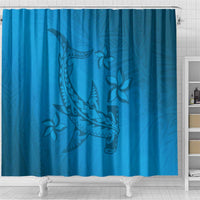 Blue Gradient Polynesia Shower Curtain Hawaiian Tribal Hammerhead Shark Tattoo LT14 - Polynesian Pride