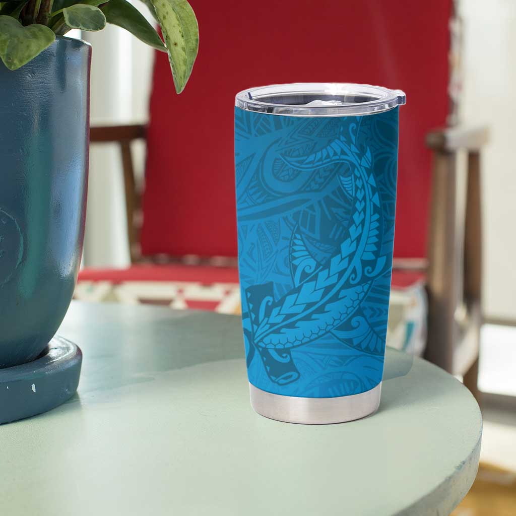 Blue Gradient Polynesia Tumbler Cup Hawaiian Tribal Hammerhead Shark Tattoo