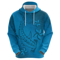 Blue Gradient Polynesia Zip Hoodie Hawaiian Tribal Hammerhead Shark Tattoo