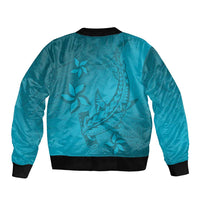 Dark Cyan Gradient Polynesia Bomber Jacket Hawaiian Tribal Hammerhead Shark Tattoo