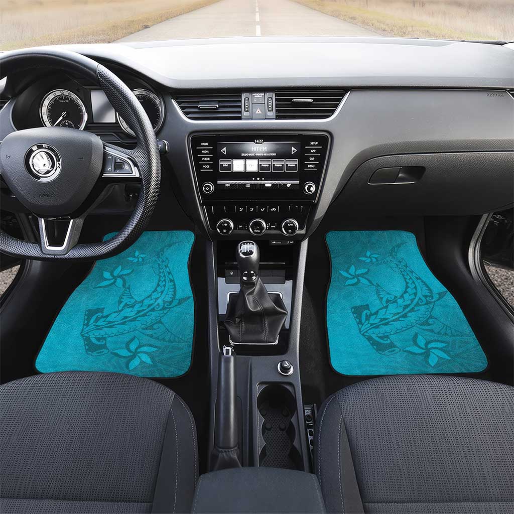 Dark Cyan Gradient Polynesia Car Mats Hawaiian Tribal Hammerhead Shark Tattoo
