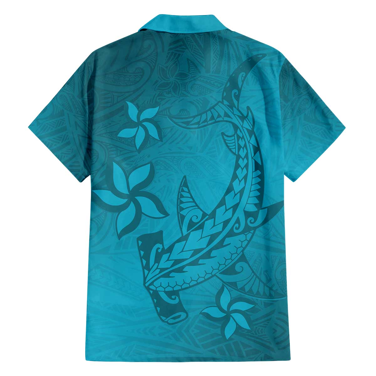 Dark Cyan Gradient Polynesia Family Matching Puletasi and Hawaiian Shirt Hawaiian Tribal Hammerhead Shark Tattoo LT14 - Polynesian Pride