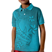 Dark Cyan Gradient Polynesia Kid Polo Shirt Hawaiian Tribal Hammerhead Shark Tattoo