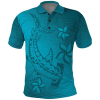 Dark Cyan Gradient Polynesia Polo Shirt Hawaiian Tribal Hammerhead Shark Tattoo