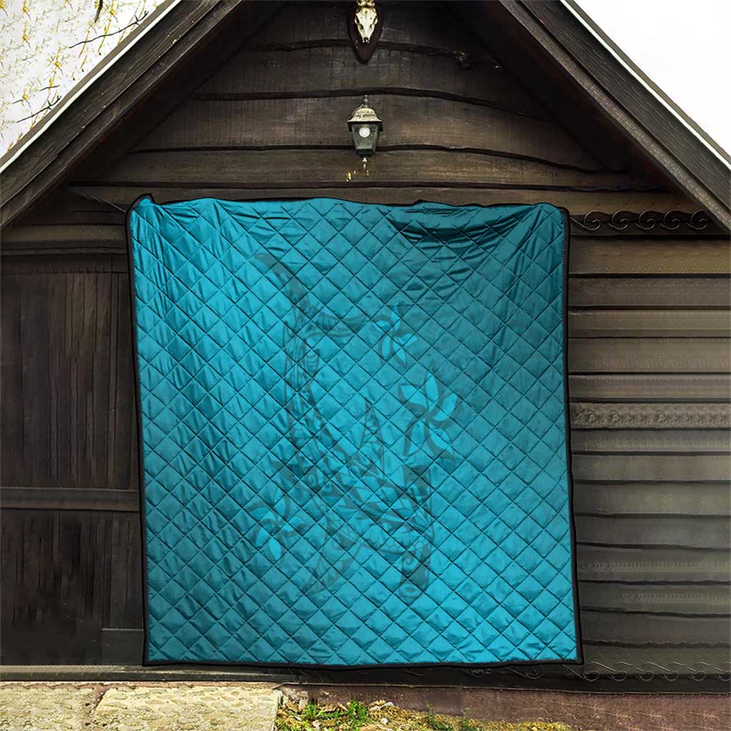 Dark Cyan Gradient Polynesia Quilt Hawaiian Tribal Hammerhead Shark Tattoo