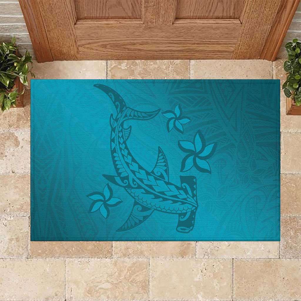 Dark Cyan Gradient Polynesia Rubber Doormat Hawaiian Tribal Hammerhead Shark Tattoo LT14 Dark Cyan - Polynesian Pride