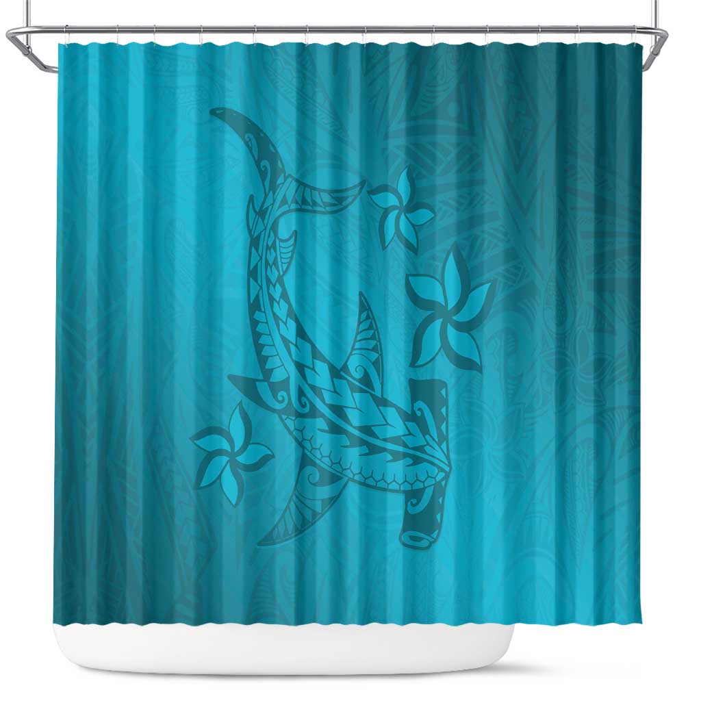 Dark Cyan Gradient Polynesia Shower Curtain Hawaiian Tribal Hammerhead Shark Tattoo LT14 Dark Cyan - Polynesian Pride