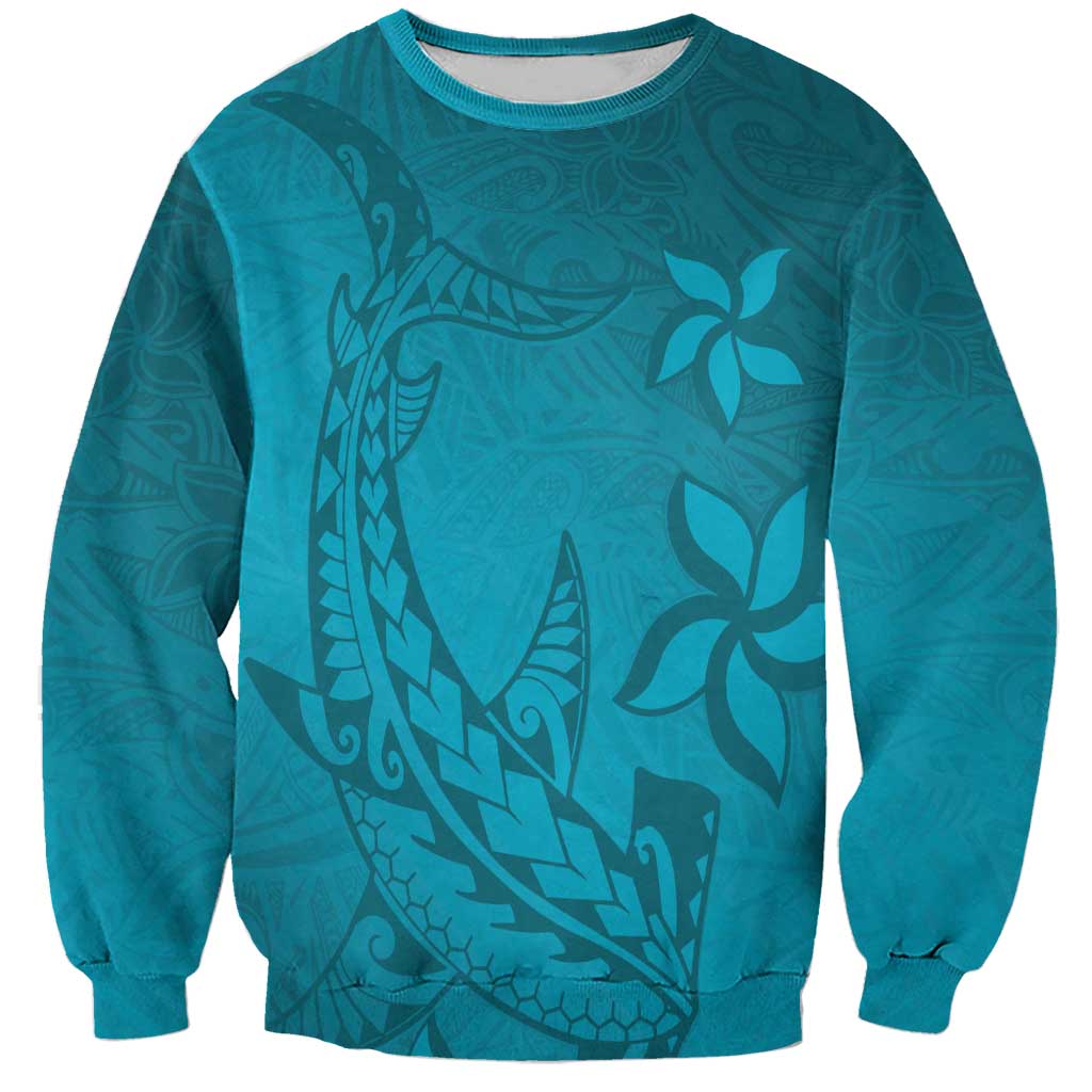 Dark Cyan Gradient Polynesia Sweatshirt Hawaiian Tribal Hammerhead Shark Tattoo LT14 Unisex Dark Cyan - Polynesian Pride