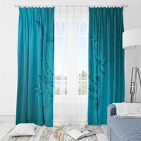 Dark Cyan Gradient Polynesia Window Curtain Hawaiian Tribal Hammerhead Shark Tattoo