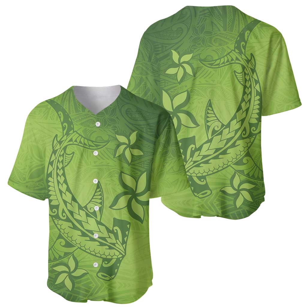Green Gradient Polynesia Baseball Jersey Hawaiian Tribal Hammerhead Shark Tattoo LT14 - Polynesian Pride