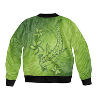 Green Gradient Polynesia Bomber Jacket Hawaiian Tribal Hammerhead Shark Tattoo