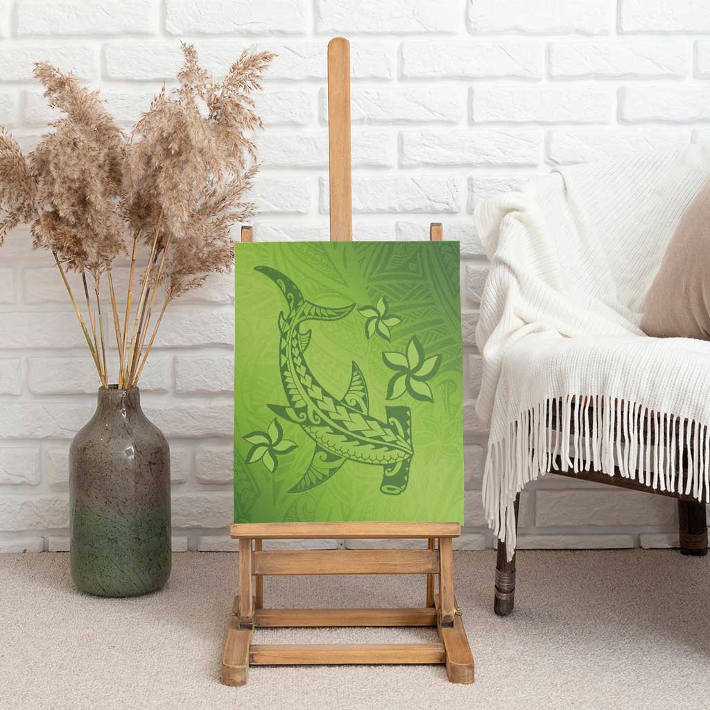 Green Gradient Polynesia Canvas Wall Art Hawaiian Tribal Hammerhead Shark Tattoo