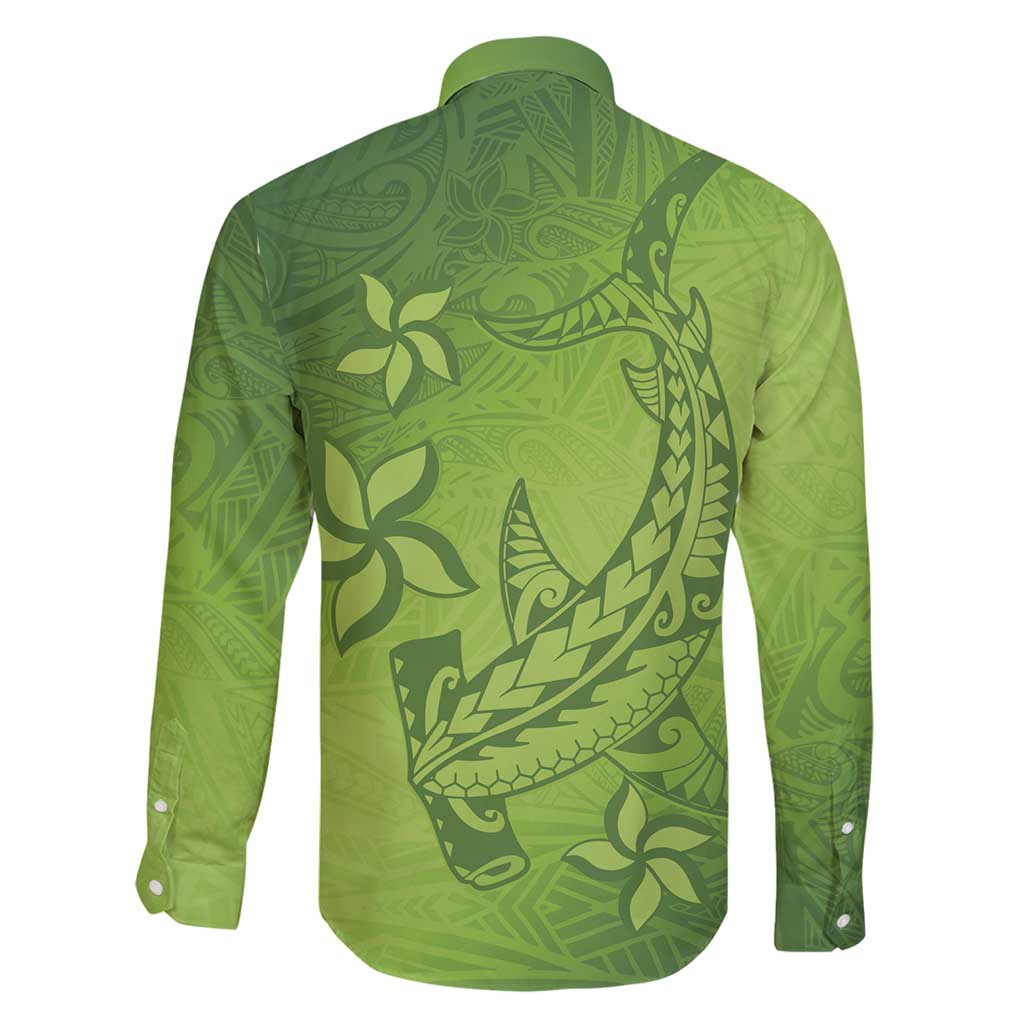 Green Gradient Polynesia Family Matching Long Sleeve Bodycon Dress and Hawaiian Shirt Hawaiian Tribal Hammerhead Shark Tattoo