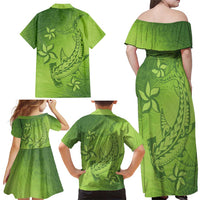 Green Gradient Polynesia Family Matching Off Shoulder Maxi Dress and Hawaiian Shirt Hawaiian Tribal Hammerhead Shark Tattoo LT14 - Polynesian Pride