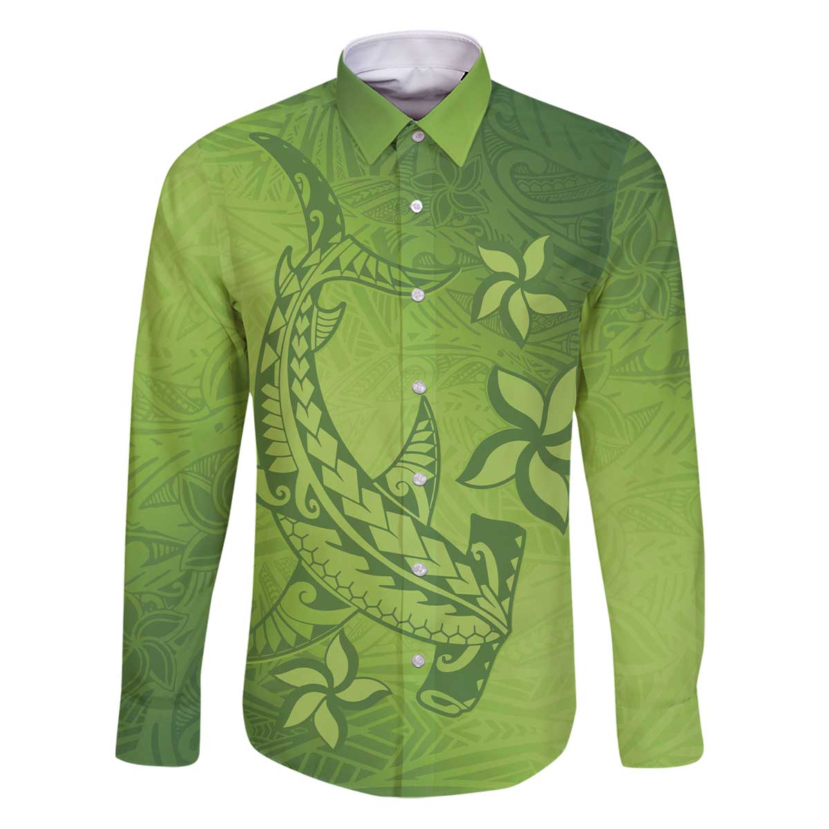 Green Gradient Polynesia Family Matching Puletasi and Hawaiian Shirt Hawaiian Tribal Hammerhead Shark Tattoo