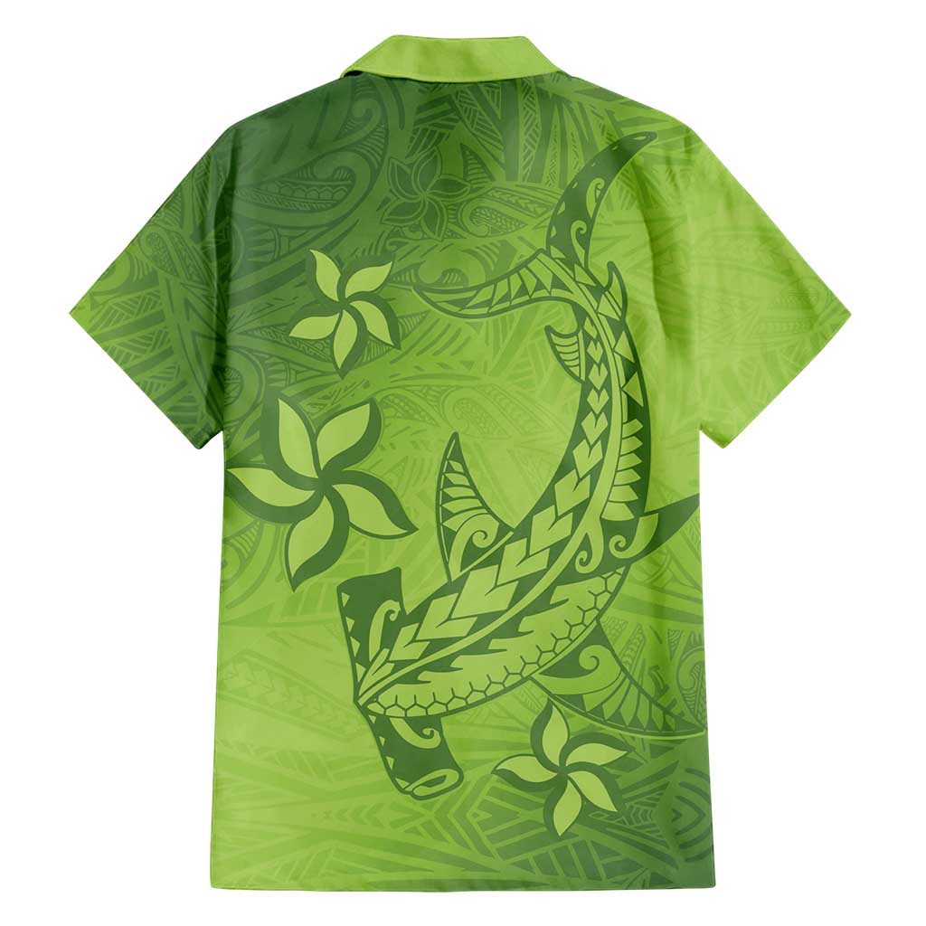 Green Gradient Polynesia Family Matching Summer Maxi Dress and Hawaiian Shirt Hawaiian Tribal Hammerhead Shark Tattoo LT14 - Polynesian Pride