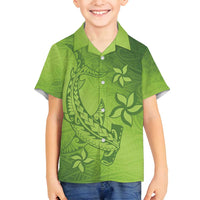 Green Gradient Polynesia Family Matching Summer Maxi Dress and Hawaiian Shirt Hawaiian Tribal Hammerhead Shark Tattoo LT14 Son's Shirt Green - Polynesian Pride