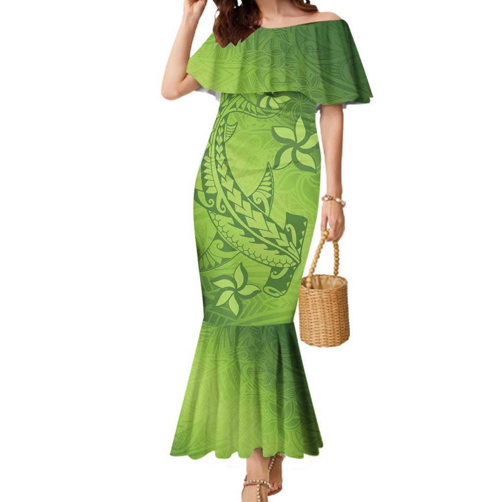 Green Gradient Polynesia Mermaid Dress Hawaiian Tribal Hammerhead Shark Tattoo