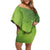 Green Gradient Polynesia Off Shoulder Short Dress Hawaiian Tribal Hammerhead Shark Tattoo