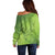 Green Gradient Polynesia Off Shoulder Sweater Hawaiian Tribal Hammerhead Shark Tattoo