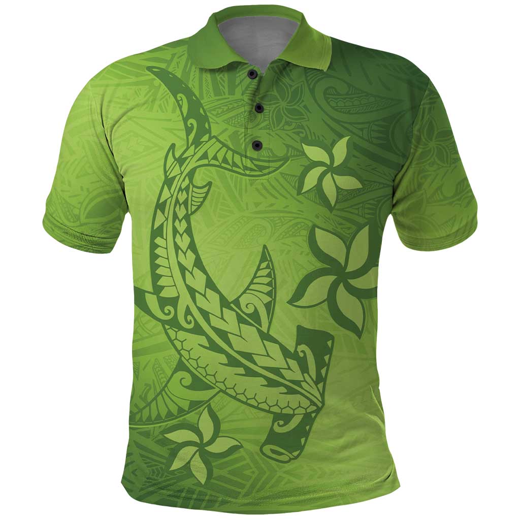 Green Gradient Polynesia Polo Shirt Hawaiian Tribal Hammerhead Shark Tattoo