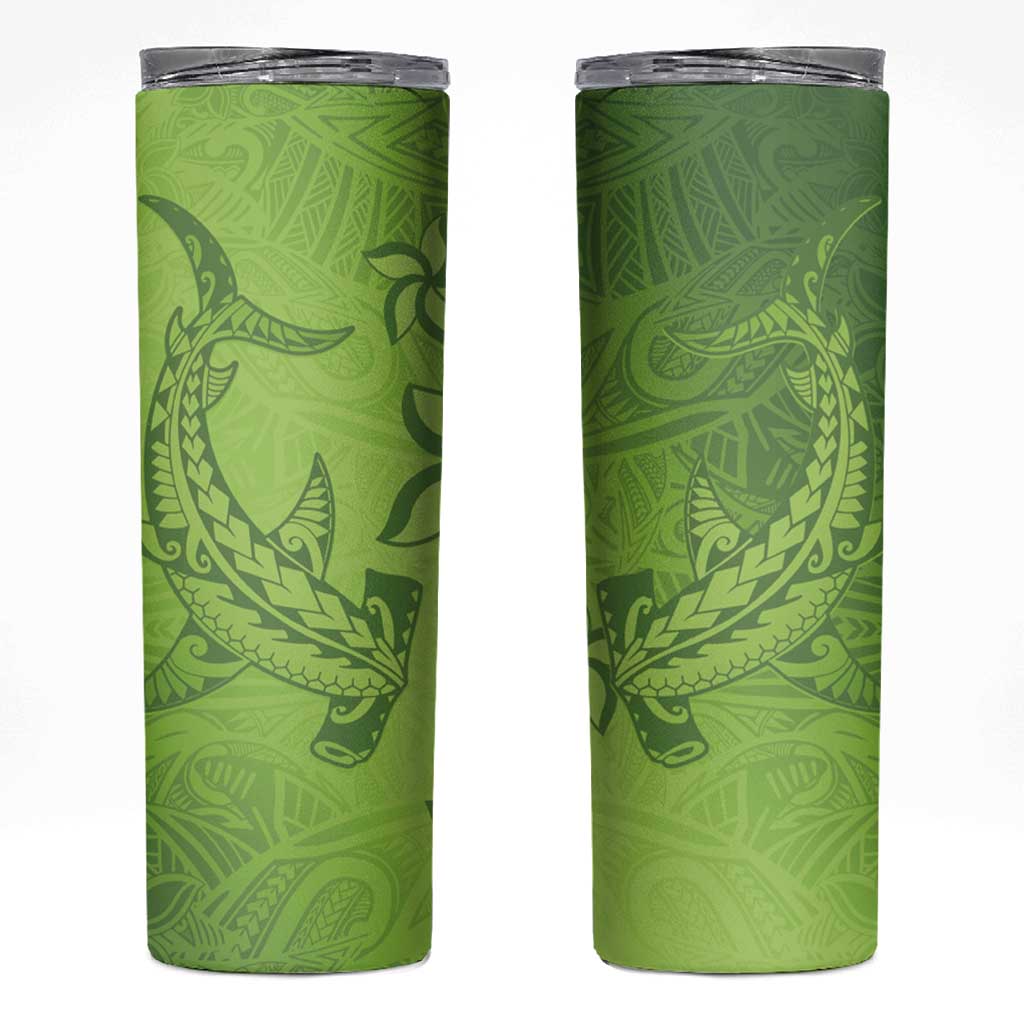 Green Gradient Polynesia Skinny Tumbler Hawaiian Tribal Hammerhead Shark Tattoo