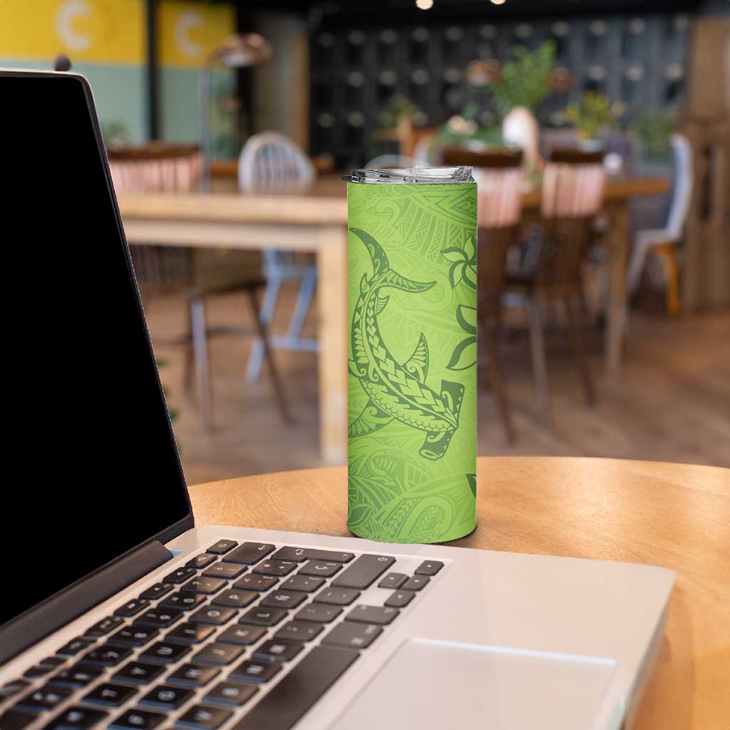 Green Gradient Polynesia Skinny Tumbler Hawaiian Tribal Hammerhead Shark Tattoo